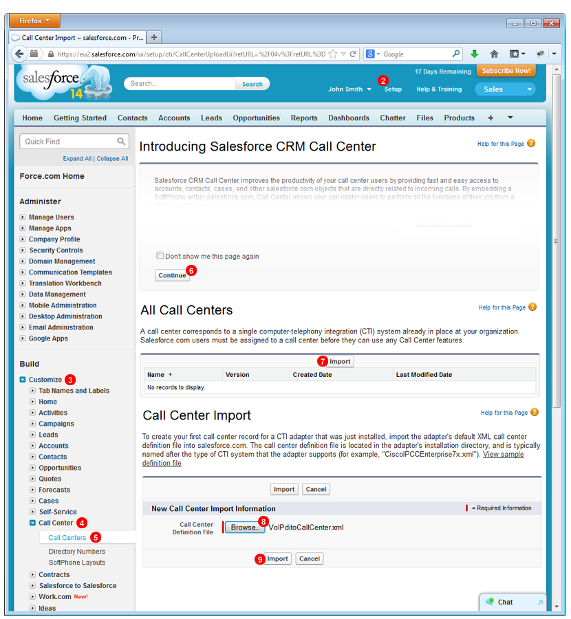 Salesforce Call Center plugin import definition file