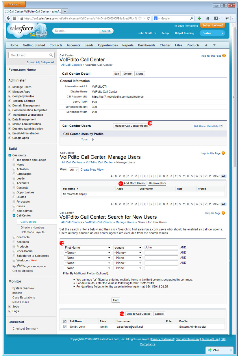 Salesforce Call Center - select users