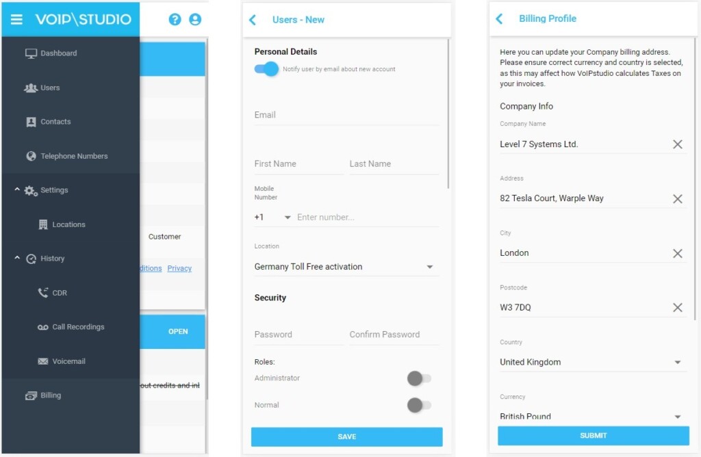 voipstudio mobile dashboard