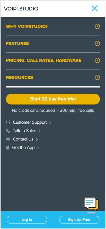 voipstudio mobile menu