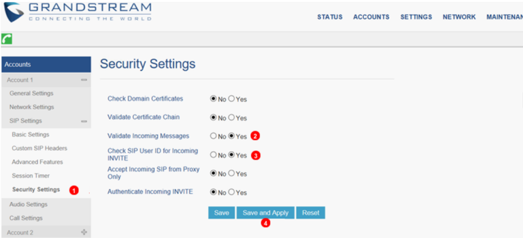 bloqueo llamadas IP en Grandstream