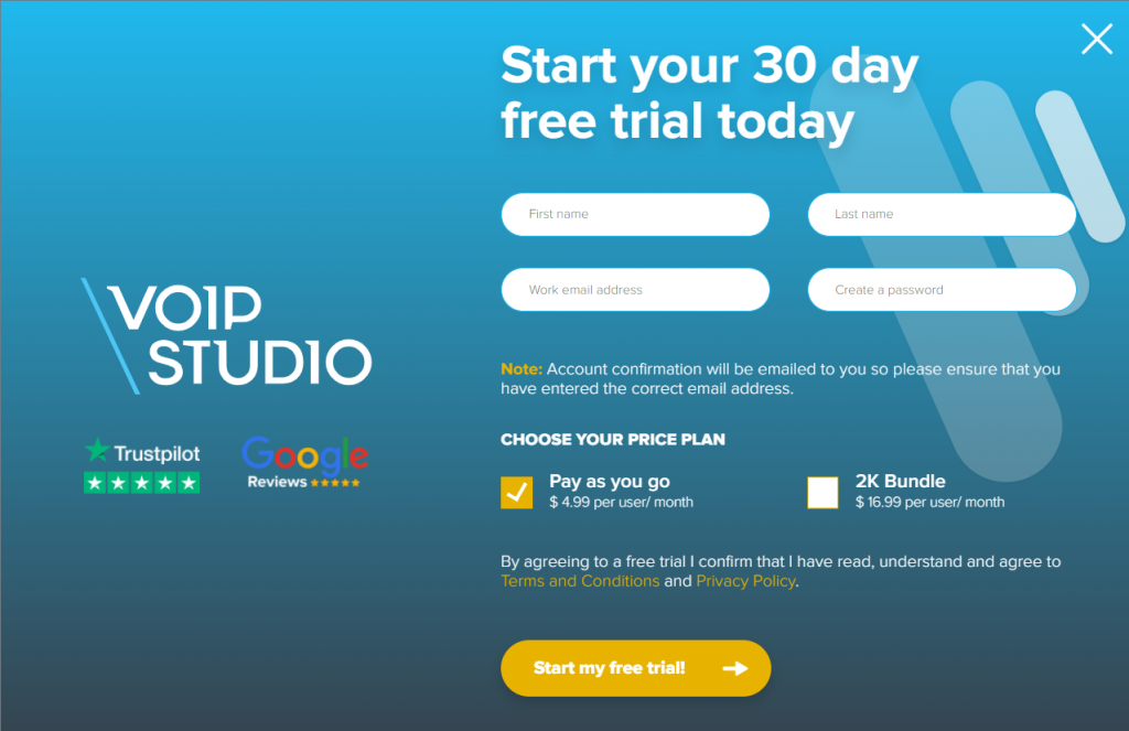 Create an account at VoIPstudio