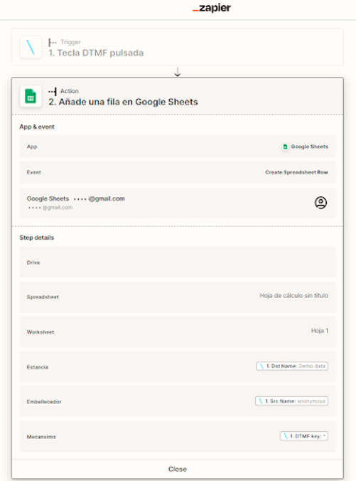 Crear un zap desde VoIPstudio con Zapier
