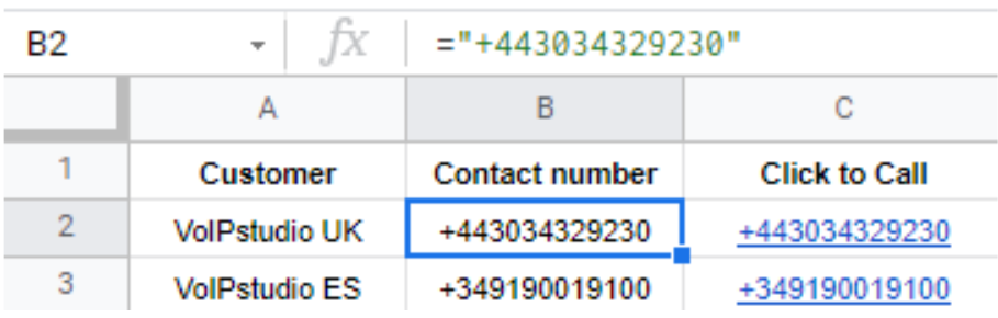 Hoja de calculo con numeros de telefono