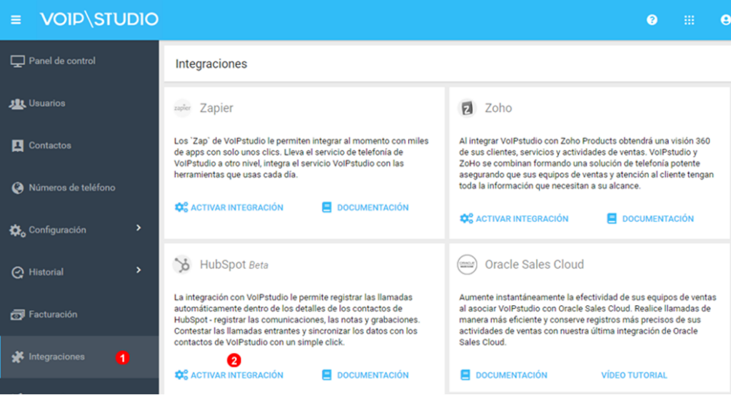 Integracion de HubSpot con VoIPstudio