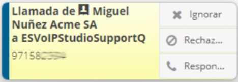 Llamada entrante VoIPstudio