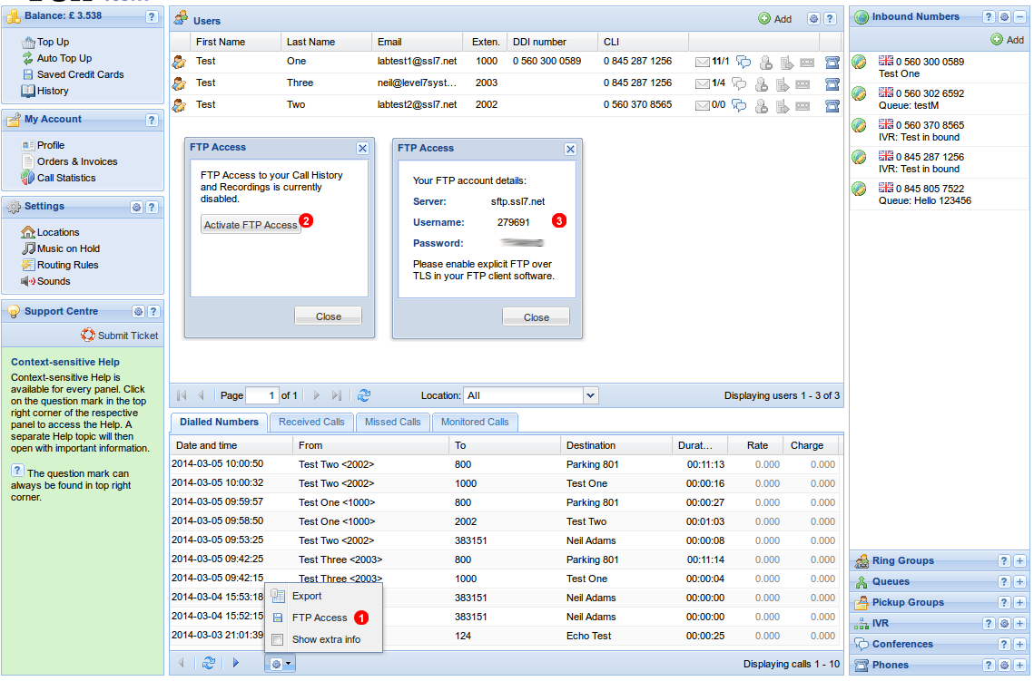 Call recordings via FTP