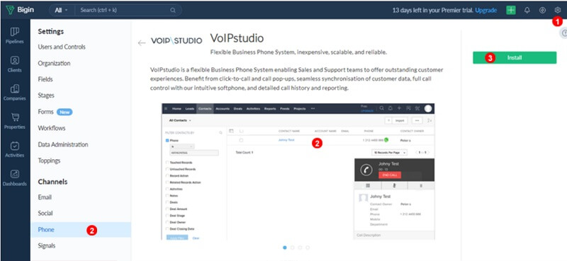 Install VoIPstudio from Zoho Marketplace