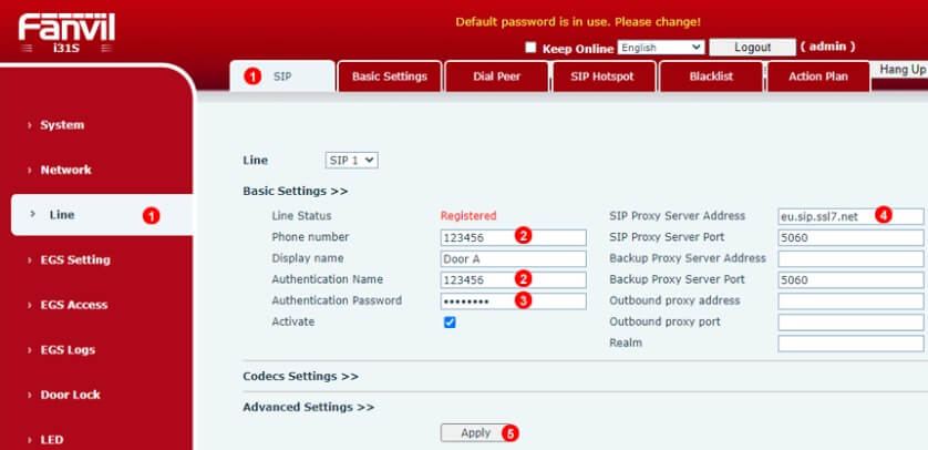 Link Fanvil door opener to VoIPstudio PBX