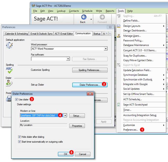 adding an auto dial to act by sage 2016