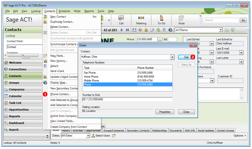 adding an auto dial to act by sage 2016