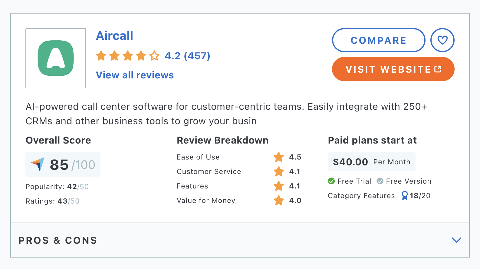 selección aircall capterra