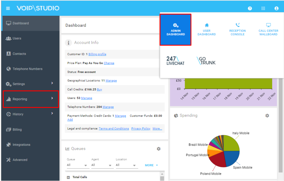 Reporting functionality in VoIPstudio
