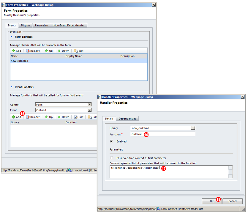 Microsoft Dynamics CRM telephone handler