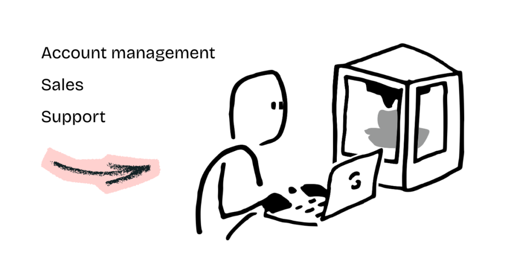 ilustracja osoby przy komputerze i laptopie