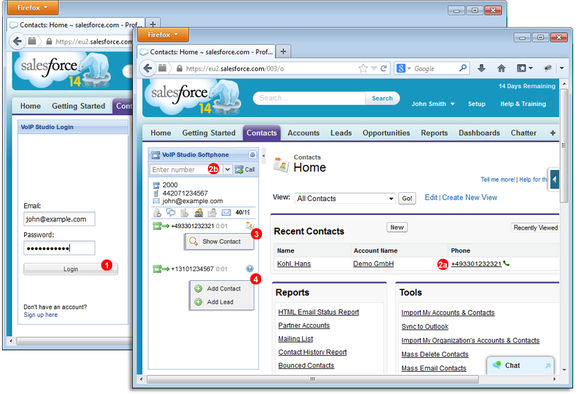 Salesforce Call Cetner - outbound call via VoIPStudio Hosted PBX